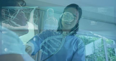 Futuristic Medical Holograph with Doctor Treating Patient