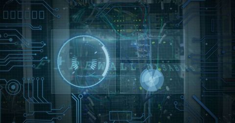 Futuristic Digital Overlay on Server Room for Data Processing