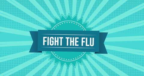 Fight the flu banner on green background with lines