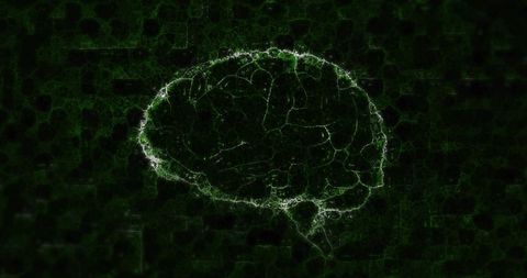 Illustration of neural network on dark green background