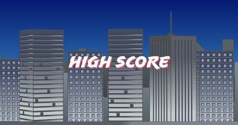 High Score Zoom with Urban Skyline in Background