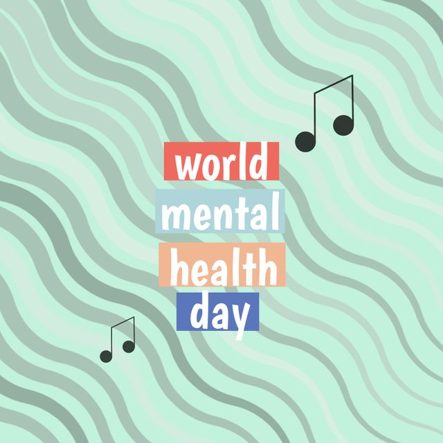 Composition of world mental health day text with note icons on green background. Mental health day and celebration concept digitally generated image.