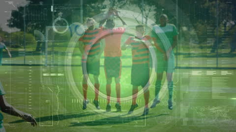 Digital Sports Background with Dynamic Data Visualization and Football Players