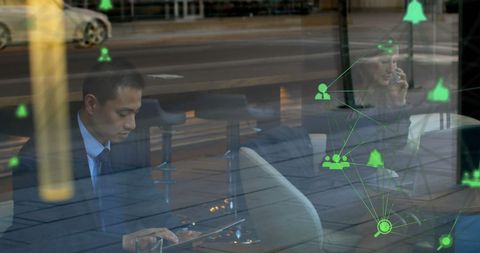 Business Professionals Monitoring Digital Network Connections