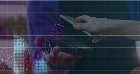 Wireless Payments with Hands Using Smartphone and Financial Digital Data Overlay - Download Free Stock Images Pikwizard.com