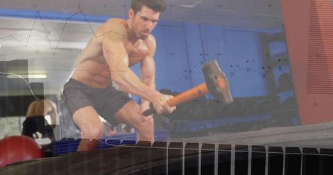 Muscular Athlete Sledgehammer Workout in Gym