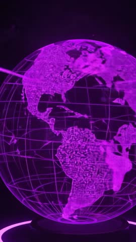 Holographic Globe Rotating on Base Revealing Continents Vertical Tech Projection