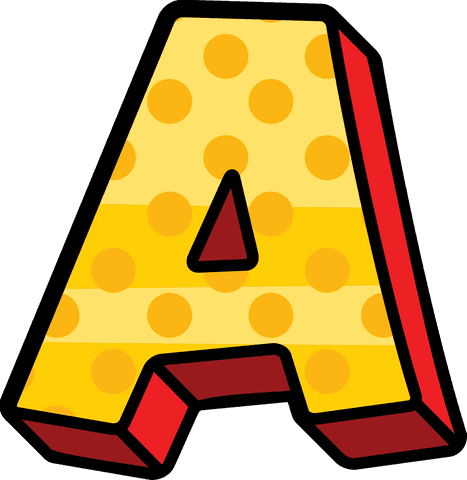 Colorful 3d a letter with polka dots on transparent background