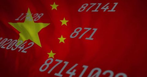 Chinese flag with numeric sequences for digital data visualization