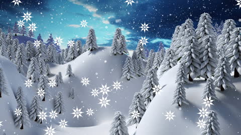 Enchanting Winter Forest with Falling Snowflakes