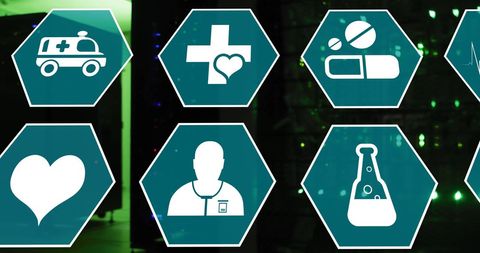 Medical Icons and Data Processing on Computer Servers Background