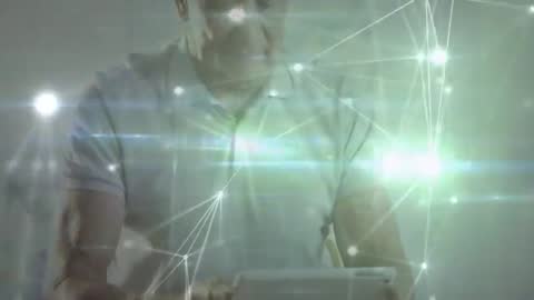 Senior Man Exploring Futuristic Digital Network on Tablet