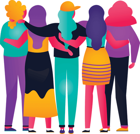 Women Embracing in Solidarity Full Body Illustration on Transparent Background