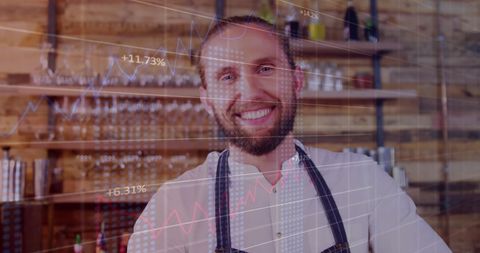 Caucasian Barista Blending Coffee with Finance Technology