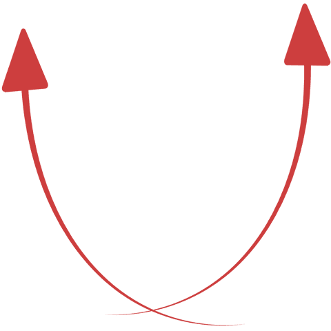 twin red arcing arrows indicating upward progress on transparent background - Download Free Stock Videos Pikwizard.com