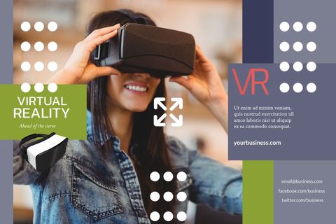 exciting virtual reality experience with smiling woman in tech environment - Download Free Stock Templates Pikwizard.com