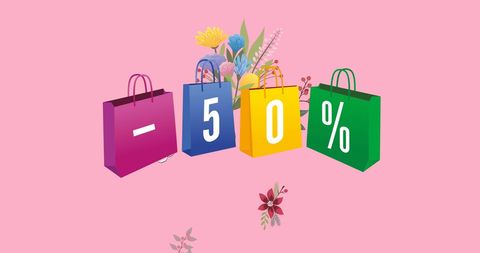 Floral 50 Percent Sale Illustration on Pink Background