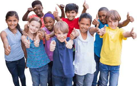 Diverse Group of Children Giving Thumbs Up with Transparent Background