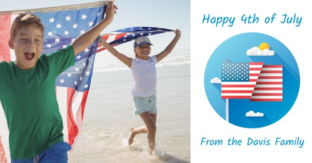 Children Celebrating Independence Day on Beach with American Flags - Download Free Stock Templates Pikwizard.com