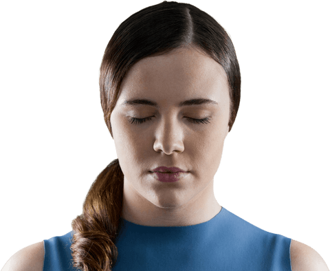Peaceful woman with closed eyes on transparent background