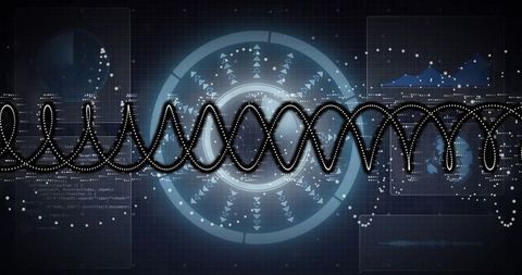 Futuristic interface with dotted sine wave and hud elements