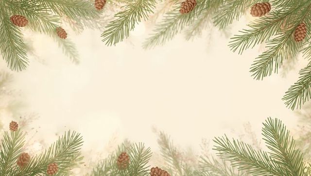 Framing watercolor pine branches and pinecones on parchment background for holiday cards