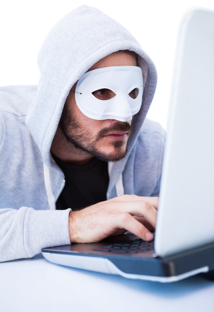 Mysterious Masked Man Hacking Laptop Transparent Background - Download Free Stock Videos Pikwizard.com