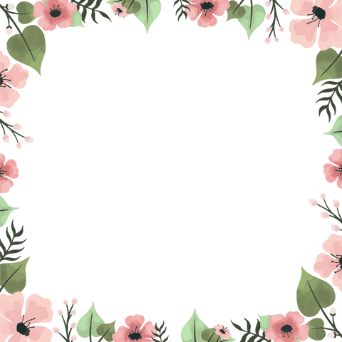 Floral watercolor frame with pink blossoms on transparent background