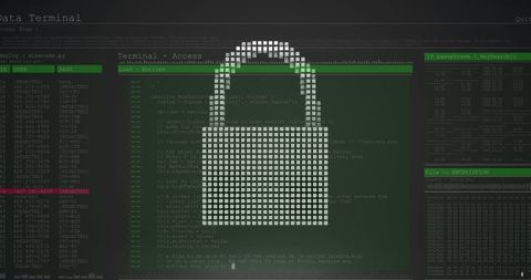 Cybersecurity Concept with Digital Padlock and Data Terminal - Download Free Stock Images Pikwizard.com