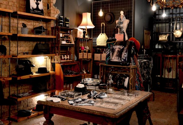 Vintage Clothing Store Interior with Rustic Decor and Wooden Furniture - Download Free Stock Photos Pikwizard.com