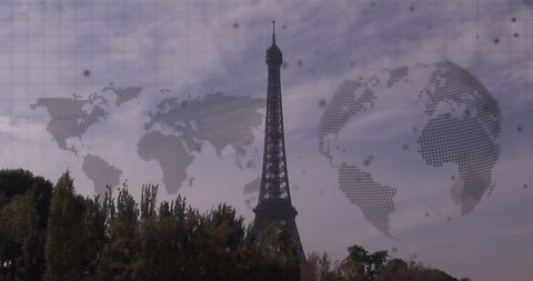 Eiffel Tower With Digital World Map Overlay Concept - Download Free Stock Images Pikwizard.com