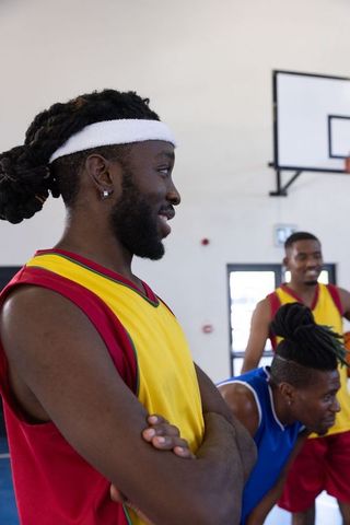 African American Basketball Players Preparing for Game