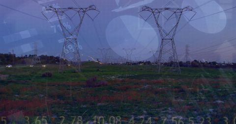 Digital Overlay of Power Transmission Pylons at Dusk - Download Free Stock Images Pikwizard.com