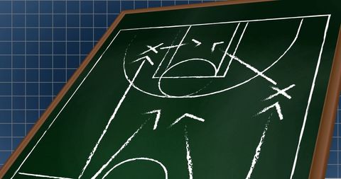 Basketball strategy diagram on chalkboard style background