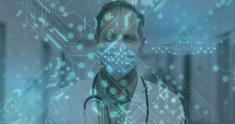 Doctor in Hospital with Futuristic Digital Overlay