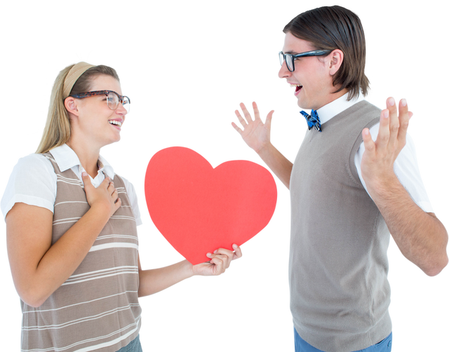 Happy Couple Shares Love With Red Paper Heart on Transparent Background - Download Free Stock Videos Pikwizard.com