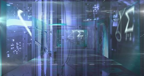 Futuristic Data Processing in Server Room with Mathematical Elements - Download Free Stock Images Pikwizard.com