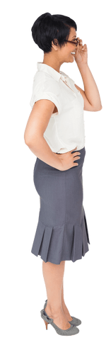 Caucasian Businesswoman Smiling Side Profile on Transparent Background