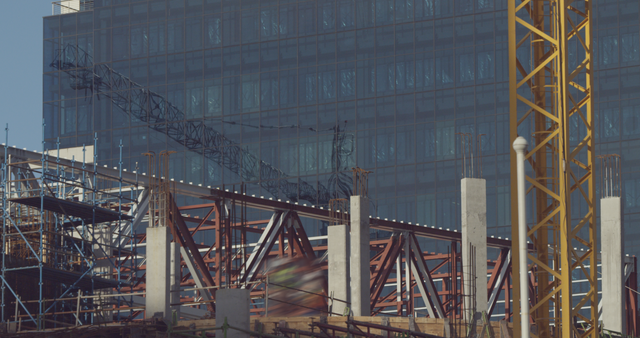 Transparent PNG Illustration of Modern Construction Site with Crane and Frameworks - Download Free Stock Videos Pikwizard.com