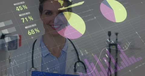 Caucasian Female Doctor Analyzing Financial Data in Healthcare Industry
