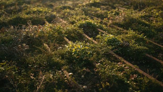 Nature Reclaims Old Railway Tracks in Golden Light