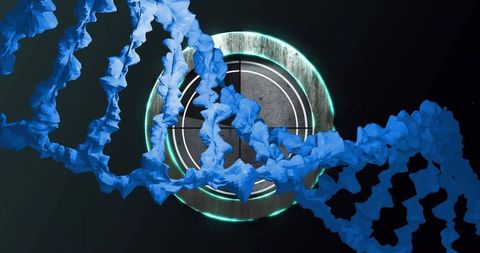 Futuristic Blue DNA Helix with Neon Superimposed