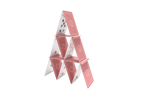 transparent playing card tower symbolizing fragility - Download Free Stock Videos Pikwizard.com