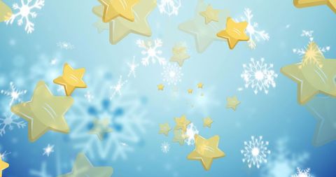 Festive Stars and Snowflakes Floating Against Sky