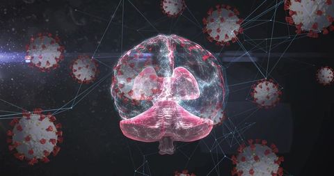 Brain Hologram with Digital Virus Connection Interface in Futuristic Space
