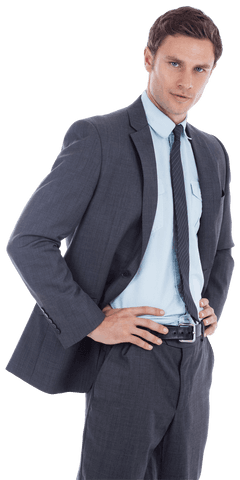 Transparent Businessman in Suit with Hands on Hips Confident Pose