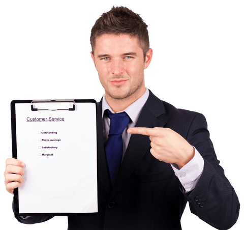 smiling businessman pointing at customer service checklist transparent background - Download Free Stock Videos Pikwizard.com