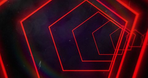 Glowing neon red tunnel with abstract geometric design