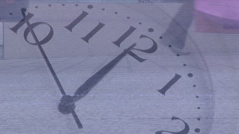 Illustrative Clock Overlay on Busy Street Conceptualizing Time