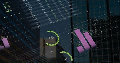 Digital Financial Dashboard Display in Modern Office Lobby